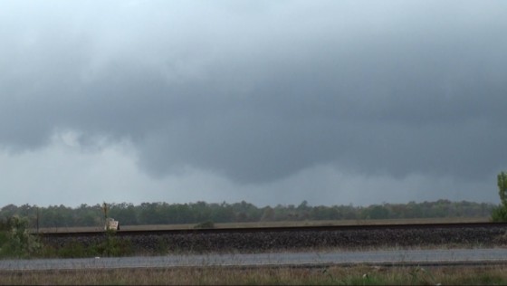 Wall cloud with developing funnel north of Dayton, TX.