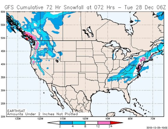 12z Dec 25 GFS accumulated snowfall forecast