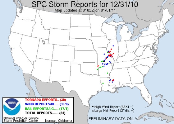 Storm reports from the SPC for December 31, 2010 Storm reports from the SPC for December 31, 2010