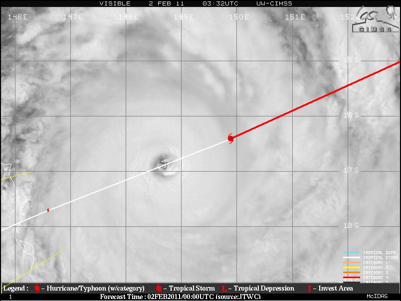 An amazing vibible zoom in on Cyclone Yasi