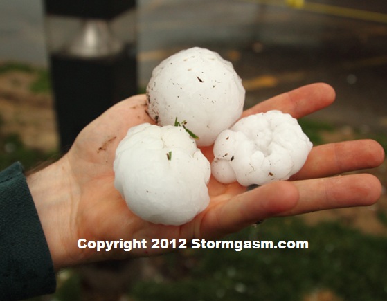 Golfball to baseball sized hail from the storm which followed the Henryville tornado. Golfball to baseball sized hail from the storm which followed the Henryville tornado.