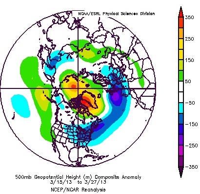 Northern Hemespheric 500mb height anomalies March 15 through March 27, 2013 Northern Hemespheric 500mb height anomalies March 15 through March 27, 2013