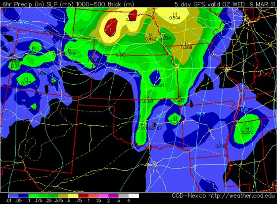 00z March 4 GFS precipitation forecast valid 00z March 9. 00z March 4 GFS precipitation forecast valid 00z March 9.