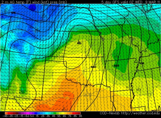 00z March 4 GFS surface/wind valid 00z March 9
