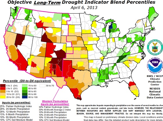 Long-term drought indicator created April 6, 2013.