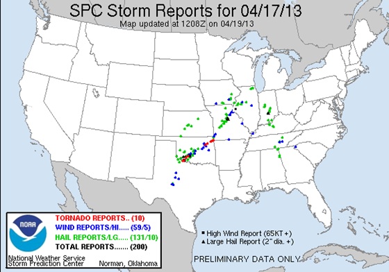 Storm reports from April 17, 2013.