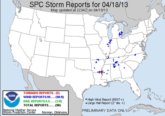 Storm reports from April 18, 2013. Storm reports from April 18, 2013.