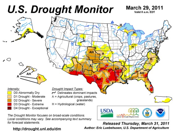 U.S. drought monitor valid March 29, 2011.