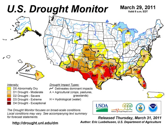 U.S. drought monitor valid March 29, 2011. U.S. drought monitor valid March 29, 2011.