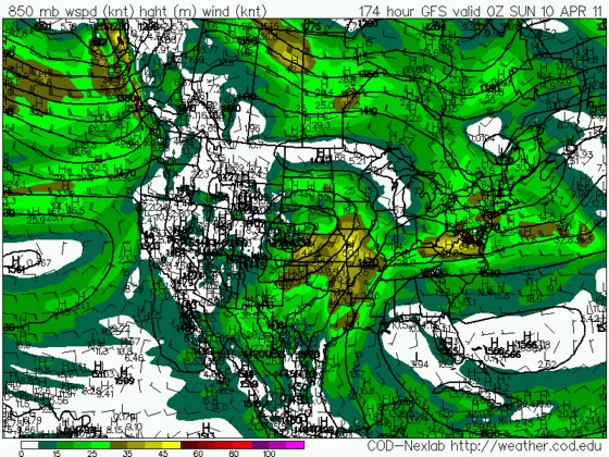 12z 2 April GFS 850mb winds valid Saturday 9 April. 12z 2 April GFS 850mb winds valid Saturday 9 April.