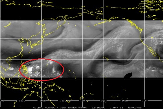Water vapor image valid April 2, 2011 EDT.