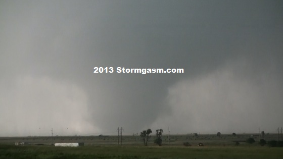 Multi-vortex tornado looking south from a dirt road just east of a county road feeding south off I-40 south of El Reno. Multi-vortex tornado looking south from a dirt road just east of a county road feeding south off I-40 south of El Reno.