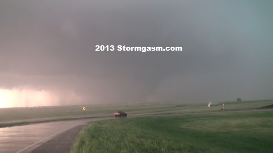 Looking west-southwest off I-40 a few miles west of El Reno as the tornado had just touched down. Looking west-southwest off I-40 a few miles west of El Reno as the tornado had just touched down.