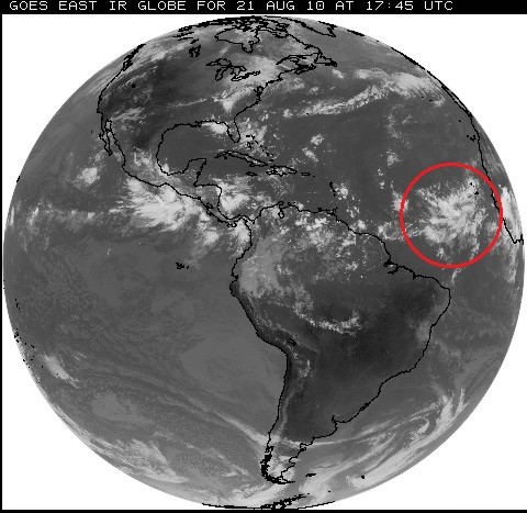 Satellite image August 21, red circle outlines the tropical disturbance that will soon become Danielle. Satellite image August 21, red circle outlines the tropical disturbance that will soon become Danielle.