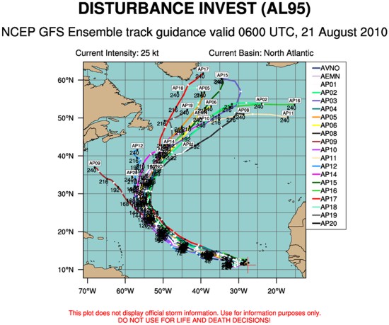 GFS Ensemble tropical model track forecast members August 21 GFS Ensemble tropical model track forecast members August 21