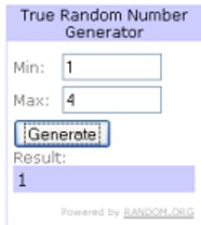 Screen capture of the random number generator