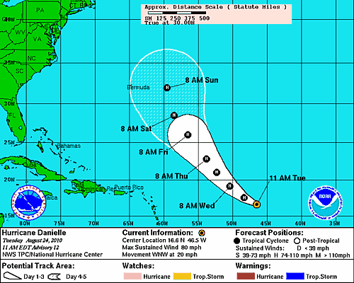 NHC Forecast for Hurricane Danielle August 24