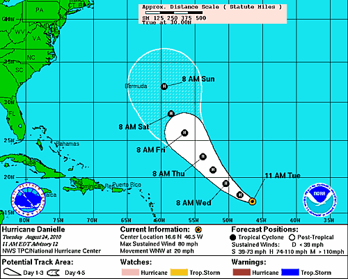 NHC Forecast for Hurricane Danielle August 24 NHC Forecast for Hurricane Danielle August 24