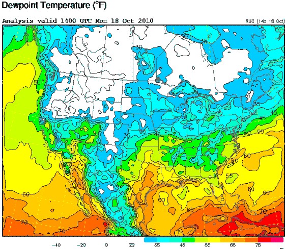 Surface dewpoints valid the morning of October 18 Surface dewpoints valid the morning of October 18
