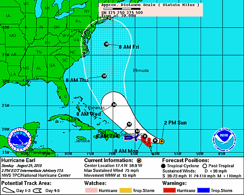 Forecast advisory for Hurricane Earl from the NHC August 29 Forecast advisory for Hurricane Earl from the NHC August 29