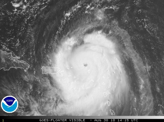 Visible satellite image on August 30 of Hurricane Earl Visible satellite image on August 30 of Hurricane Earl