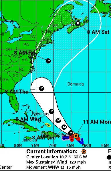 Forecast track on August 30 at 11 a.m. for Hurricane Earl Forecast track on August 30 at 11 a.m. for Hurricane Earl