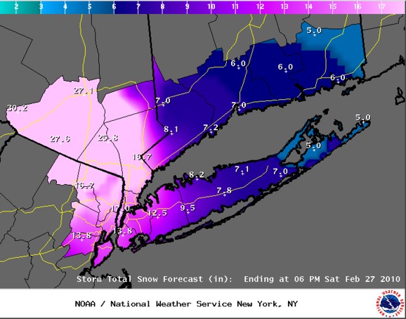 NWS Snow forecast made Friday morning February 26