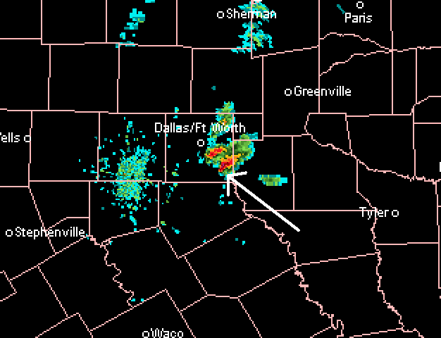 Dallas base reflectivity 2159z February 21, 2010 (Sunday evening)