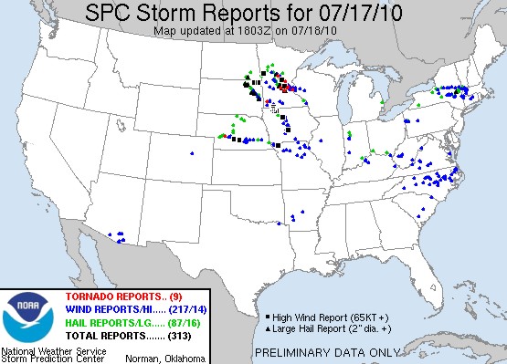 Storm Reports from the SPC for Saturday, July 17 Storm Reports from the SPC for Saturday, July 17