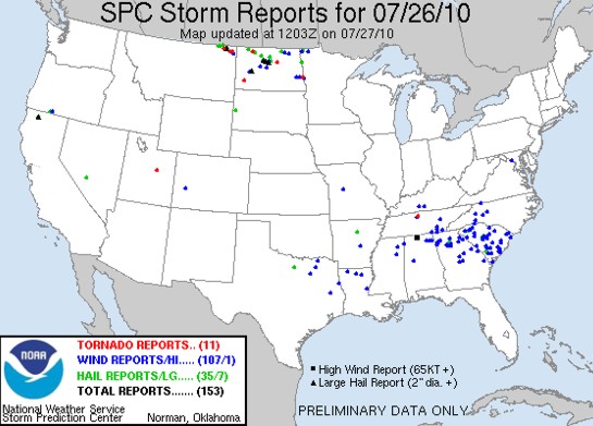 Storm reports from the SPC valid July 26.