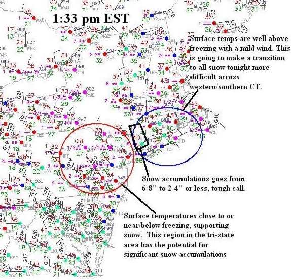 Surface Chart for the Northeast February 25 1:33 pm CST