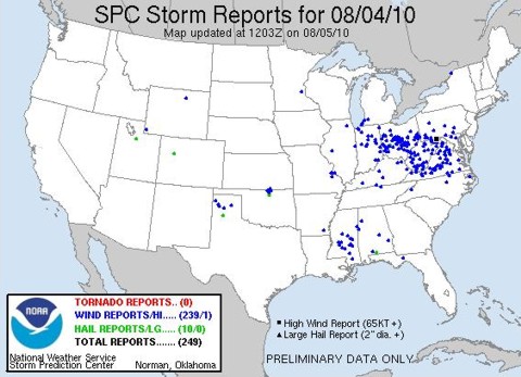 SPC storm reports for Wednesday, August 4, 2010