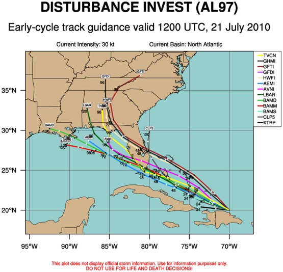 Tropical Models valid 12z July 21 for Invest 97 Tropical Models valid 12z July 21 for Invest 97