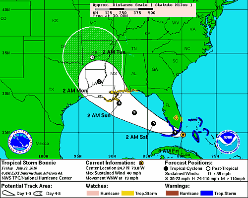 NHC forecast for Tropical Storm Bonnie valid 8 a.m. July 23 NHC forecast for Tropical Storm Bonnie valid 8 a.m. July 23