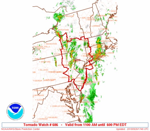 Tornado Watch for parts of the Northeast on September 28