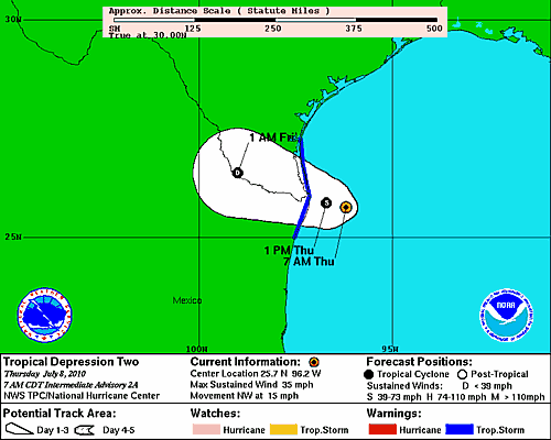 National Hurricane Center forecast for Tropical Depression Two National Hurricane Center forecast for Tropical Depression Two