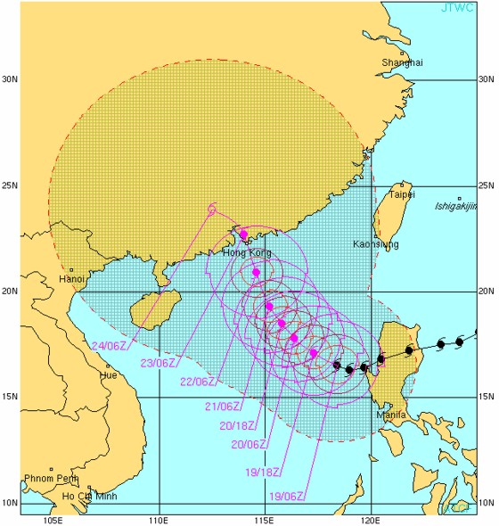 Typhoon 15W (MEGI) forecast from the JTWC valid Oct 19 Typhoon 15W (MEGI) forecast from the JTWC valid Oct 19