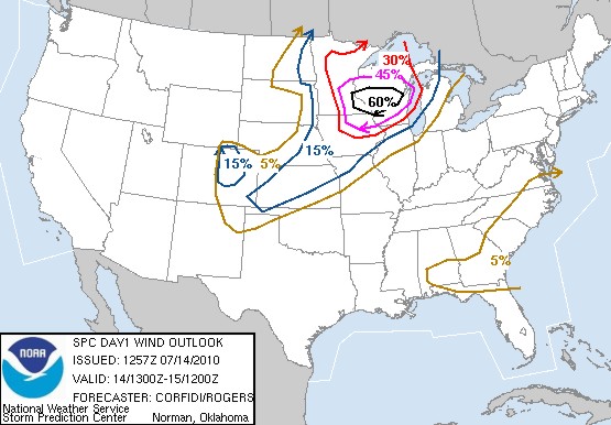 SPC day 1 wind probs for July 14