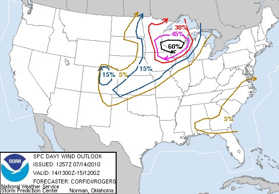 SPC day 1 wind probs for July 14 SPC day 1 wind probs for July 14