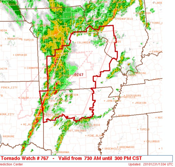 Tornado watch valid 7:30 a.m. CST December 31, 2010 from the SPC Tornado watch valid 7:30 a.m. CST December 31, 2010 from the SPC